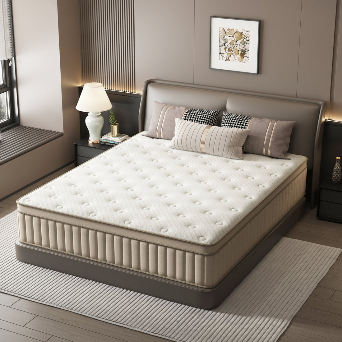10"/12"/14" Medium Cooling Hybrid Mattress in a Box with Individually Wrapped Pocket Coils, Pressure Relief & Motion Isolation