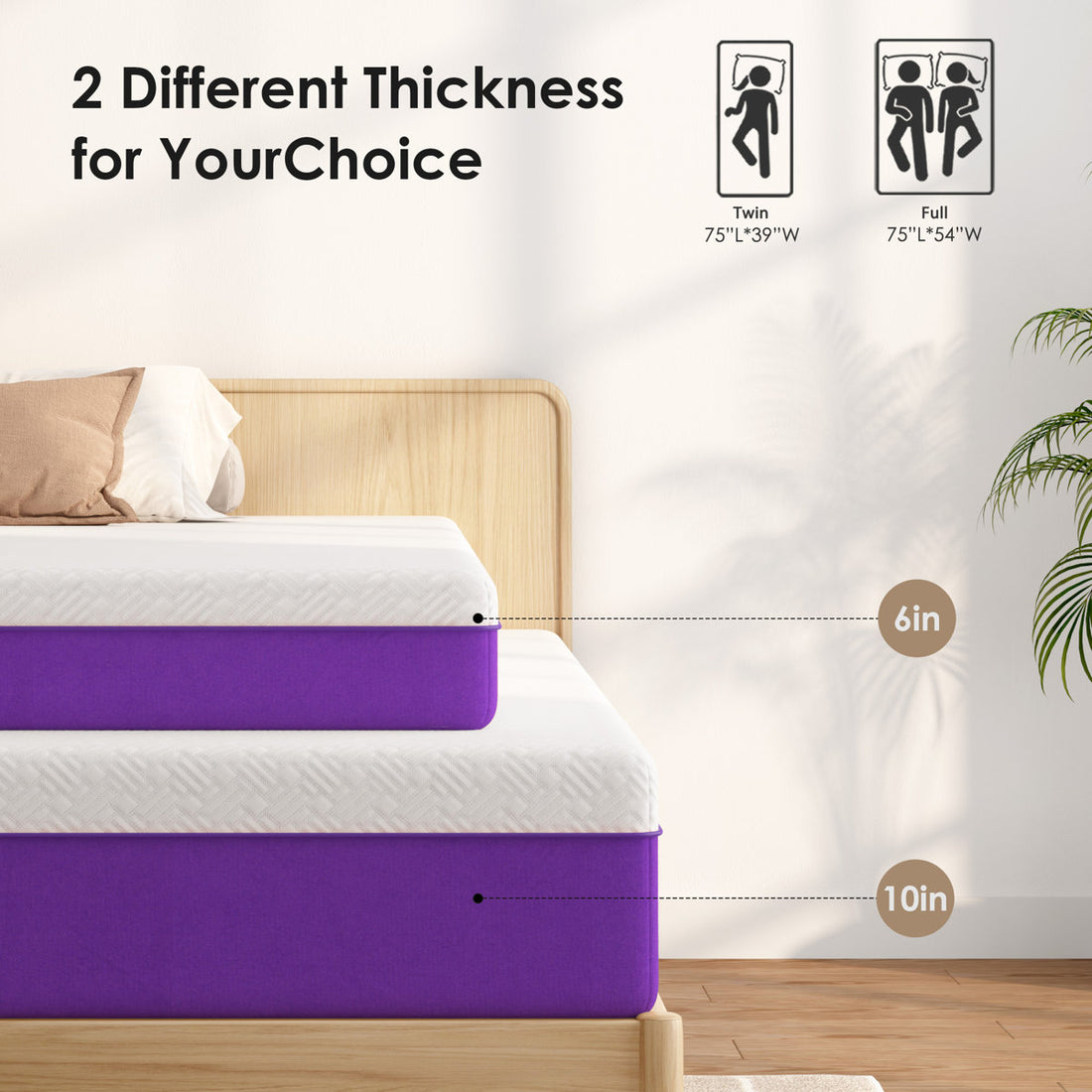 10" Mattress Twin Size, Gel Memory Foam Medium Mattress With Removable Washable Cover