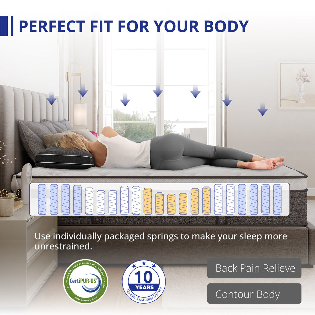 10" Medium Hybrid Mattress with Motion Isolation, Reinforced Edge Support