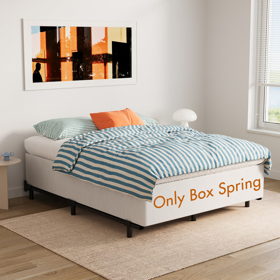 10 Inch Queen Metal Box Spring With Frabric Cover, Easy Assembly