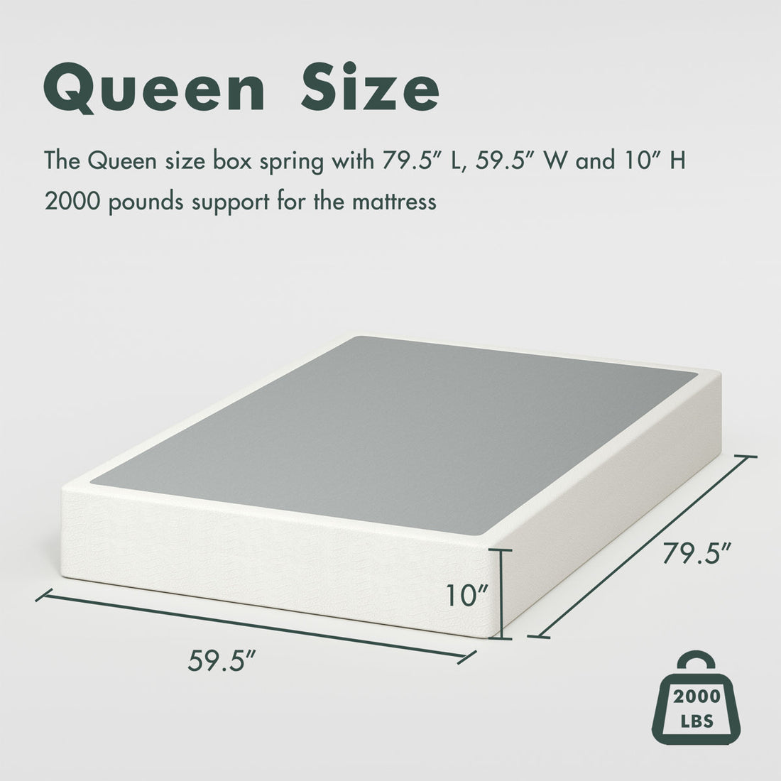 10 Inch Queen Metal Box Spring With Frabric Cover, Easy Assembly