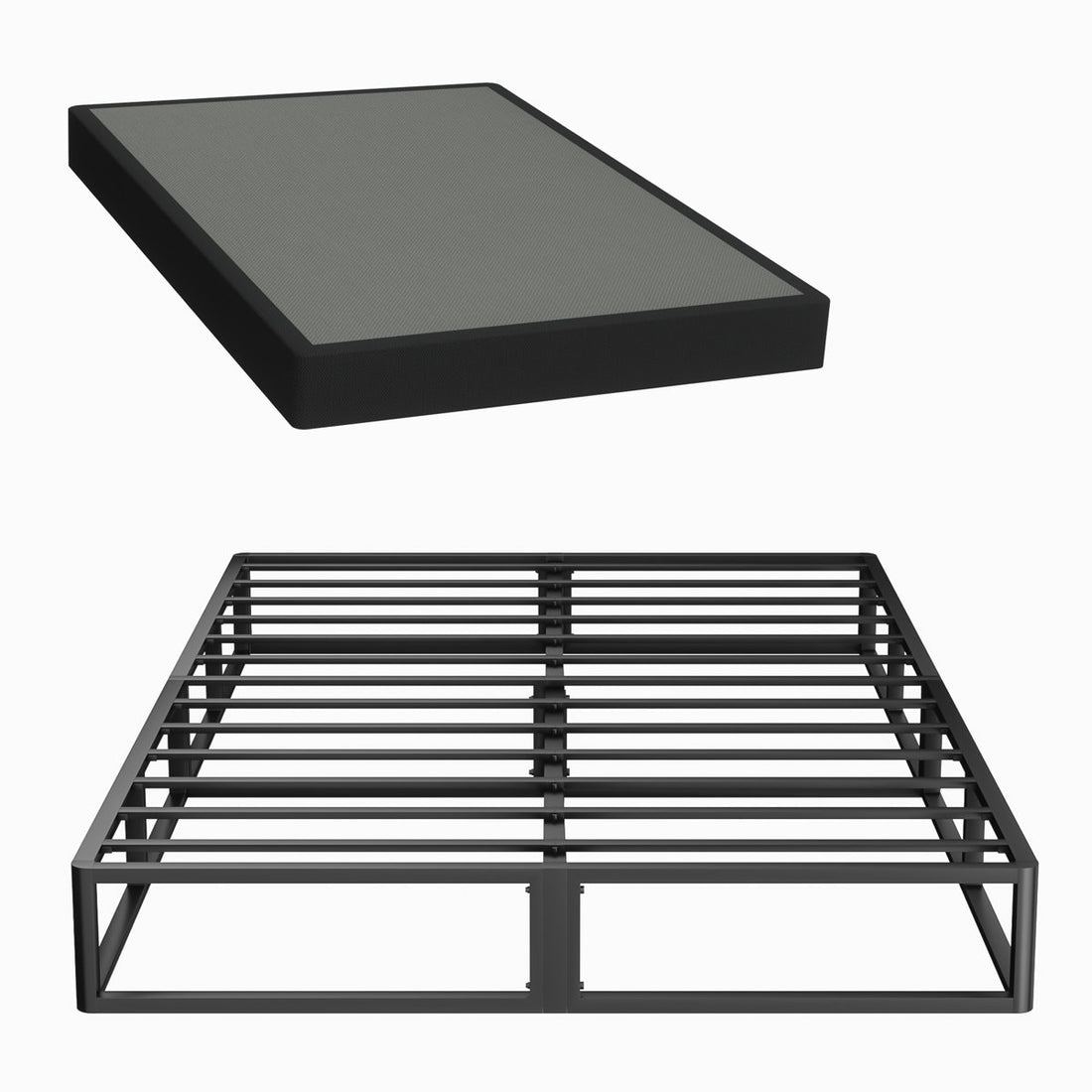10 inch Box Spring,Heavy Duty Metal Bed Frame with Fabric Cover, 3000lbs Max Weight Capacity Bed Base Mattress Foundation, Easy Assembly, Noise Free, Black