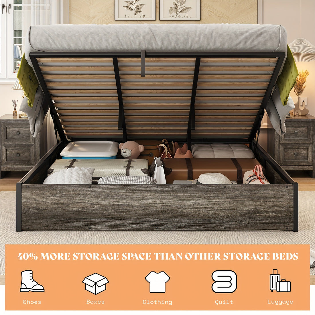 lift storage bed storage underneath wooden platform bed