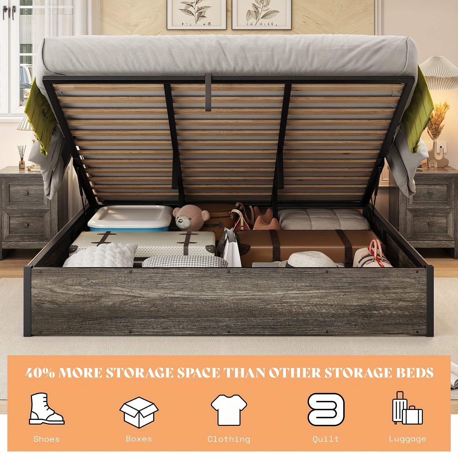 lift storage bed storage underneath wooden platform bed