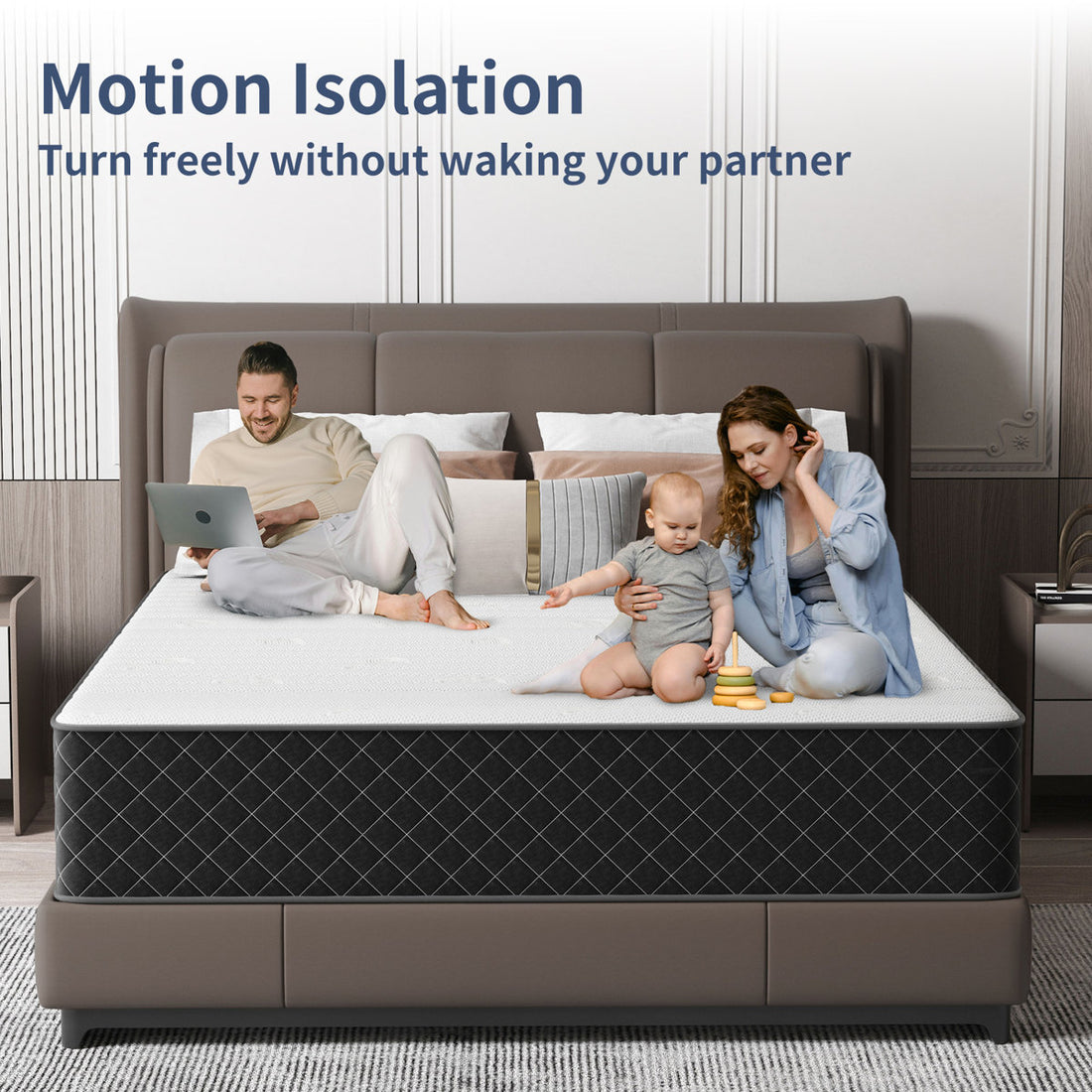 12" Medium Firm Hybrid Mattress in a Box with Pocket Springs & Breathable Quilted Top, Pressure Relief & Motion Isolation, Modern Bedroom Style