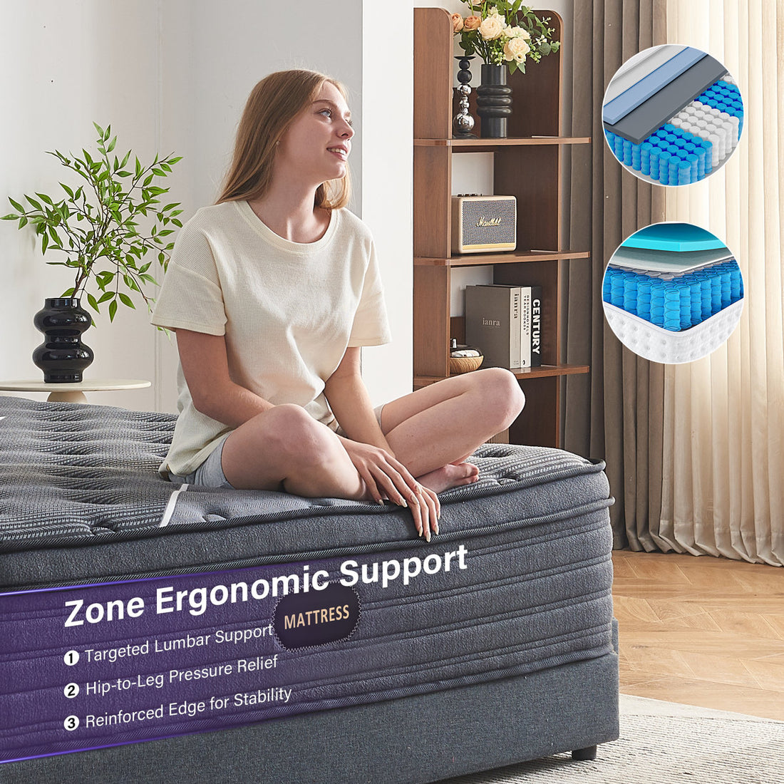 12" Queen Medium Hybrid Mattress, Cooling Gel Memory Foam Pocket Coil Mattress in a Box, Reinforced Edge Support, Fiberglass-Free, CertiPUR-US Certified