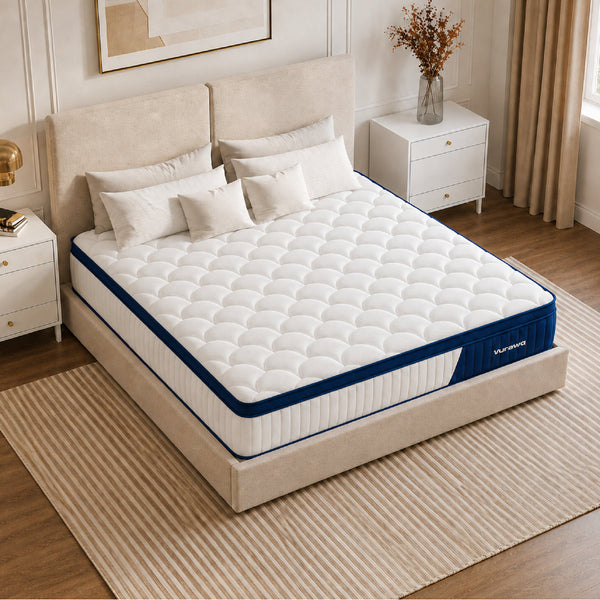 12" Queen Size Mattress, Medium Plush Hybrid with Individual Pocket Spring & Cooling Gel Memory Foam, Bed in a Box, CertiPUR-US Certified