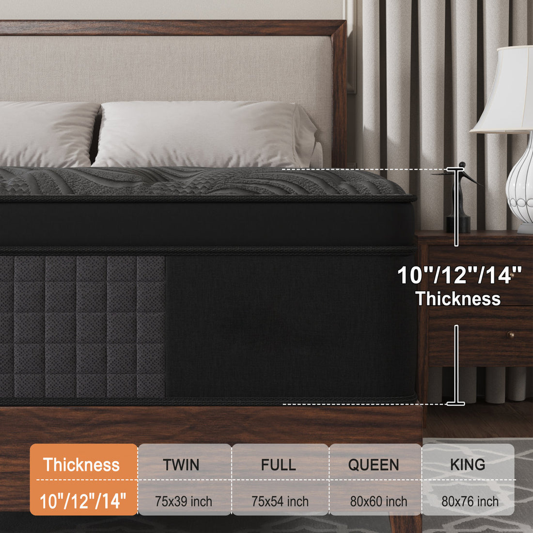 12''/14'' Twin Full Queen King Medium Firm Hybrid Mattress with Cooling Gel Memory Foam, Pocket Spring Support, Mattress in a Box