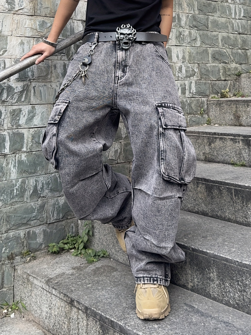 1pc mens baggy loose snowflake grey jeans seasonal hip hop