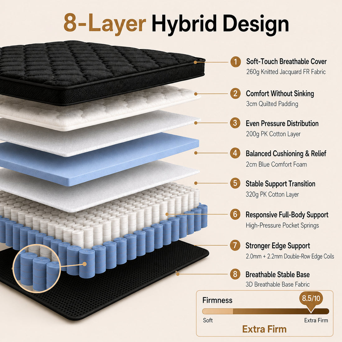 14" Extra Firm King Mattress for Back Pain - 7-Zone Orthopedic Support
