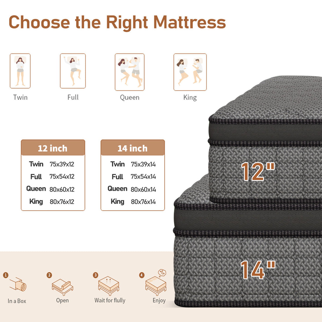 14" Medium Firm Hybrid Mattress - Gel Memory Foam & Pocket Spring, High-Airflow Cooling Design