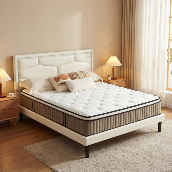 14'' Medium Plush Hybrid Mattress With Leaf Pattern Top – Gel Memory Foam & Pocket Coils
