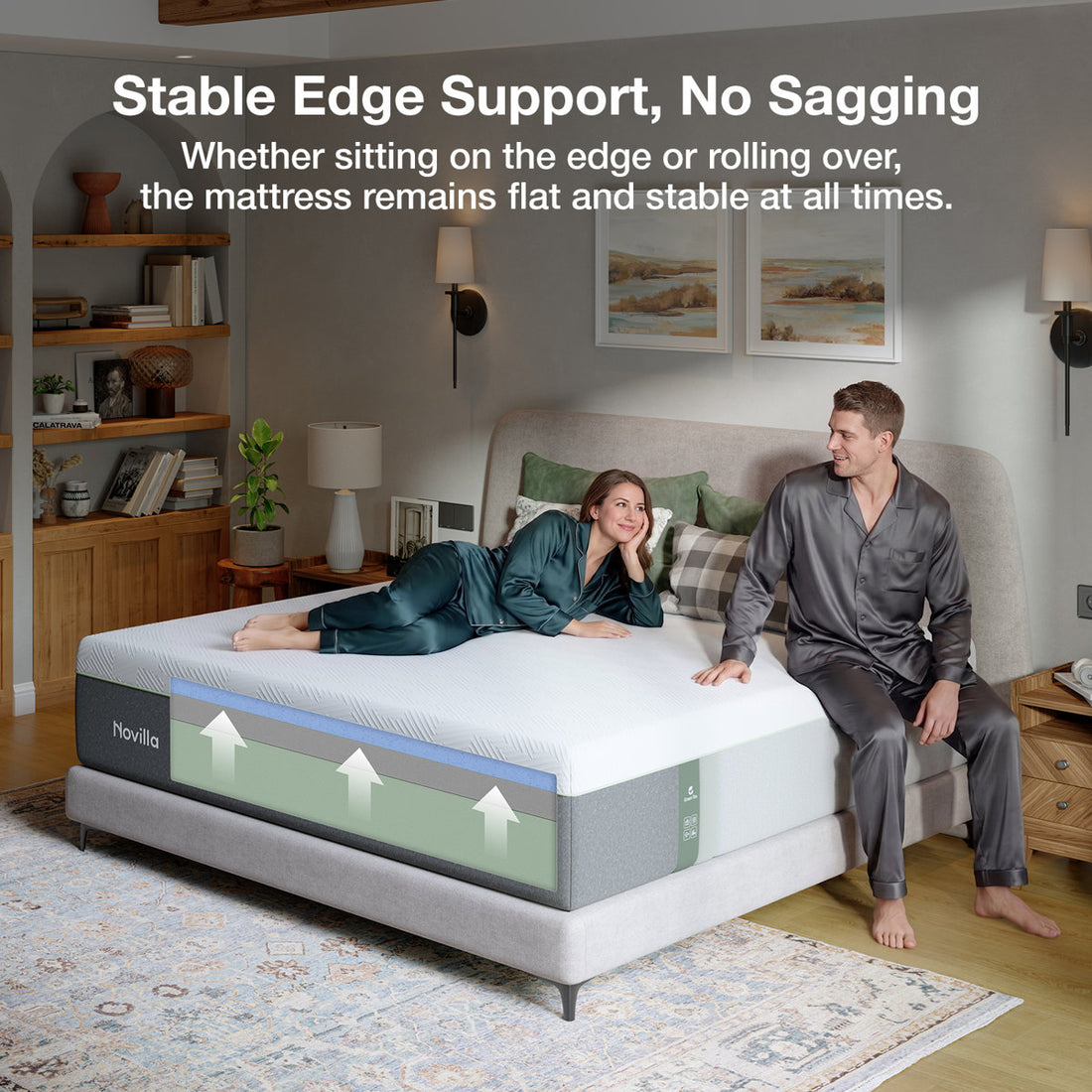 14 Inch Queen Gel Memory Foam Mattress, Cooling Green Tea Infused Bed in a Box with Lumbar Support, Medium Firm Feel for Pressure Relief & Spinal Alignment