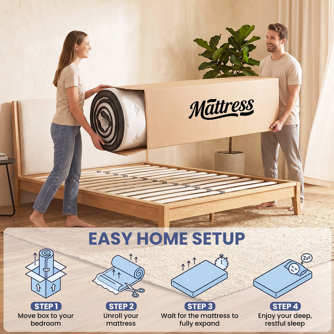 14 Inch Queen Mattress,Hybrid Pocket Spring Mattress in a Box, Medium Firm, Fiberglass Free, Motion Isolation & Edge Support for Family Use,White
