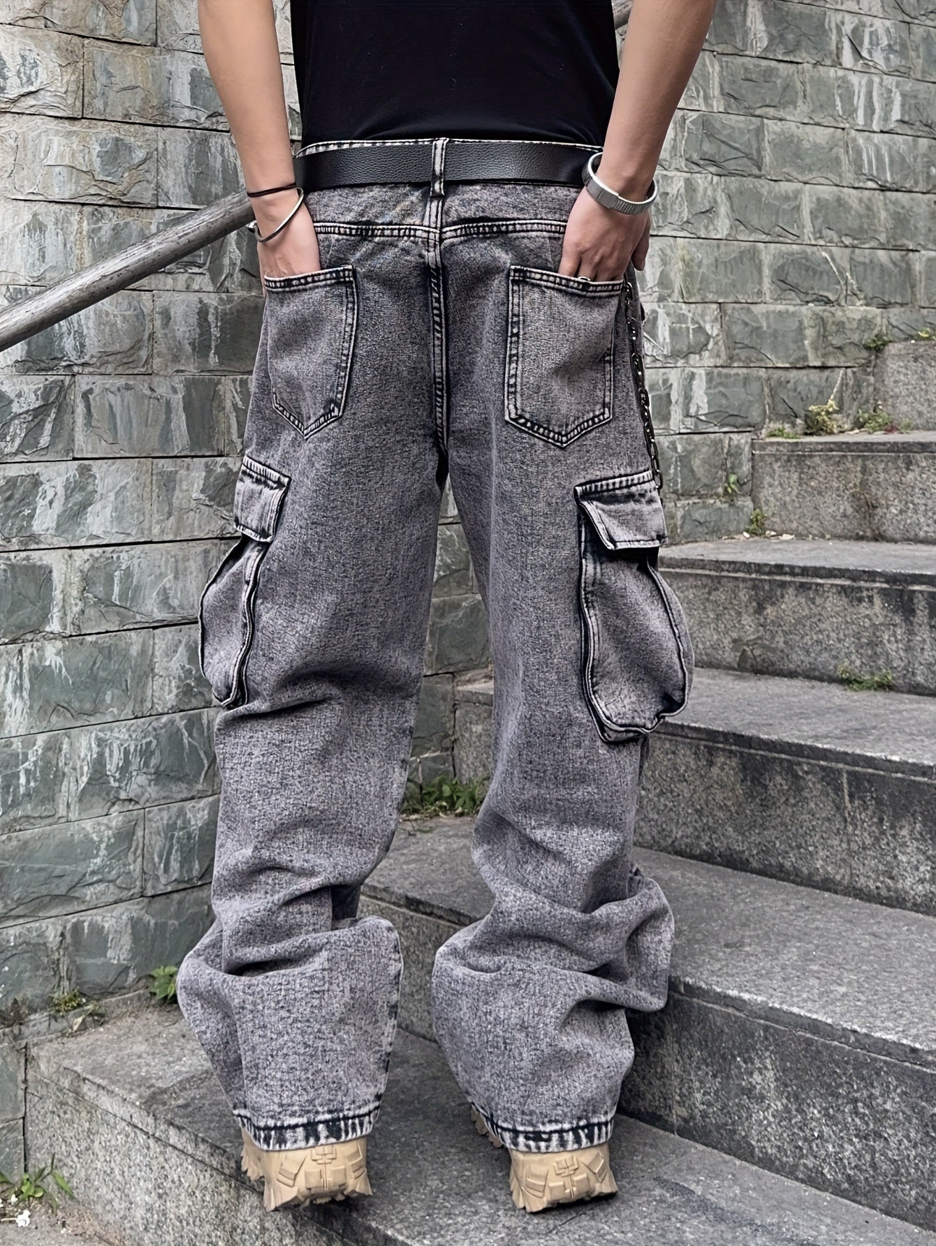 1pc mens baggy loose snowflake grey jeans seasonal hip hop