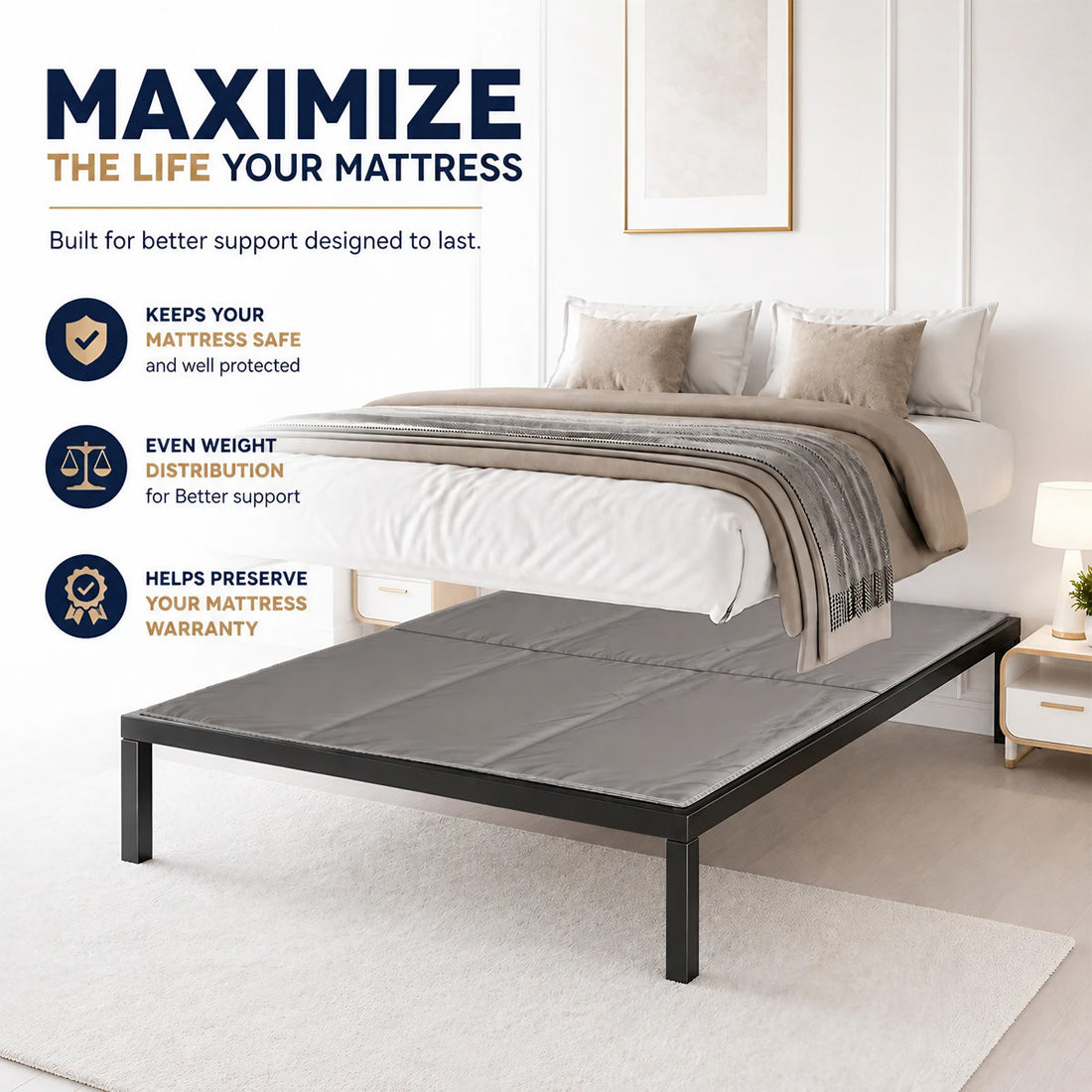 15Mm Bunkie Board Queen 60X80, Heavy Duty Under Mattress Support, Low Profile Bed Support Board For Slatted Bed Frame, No Box Spring Needed, Non-Slip