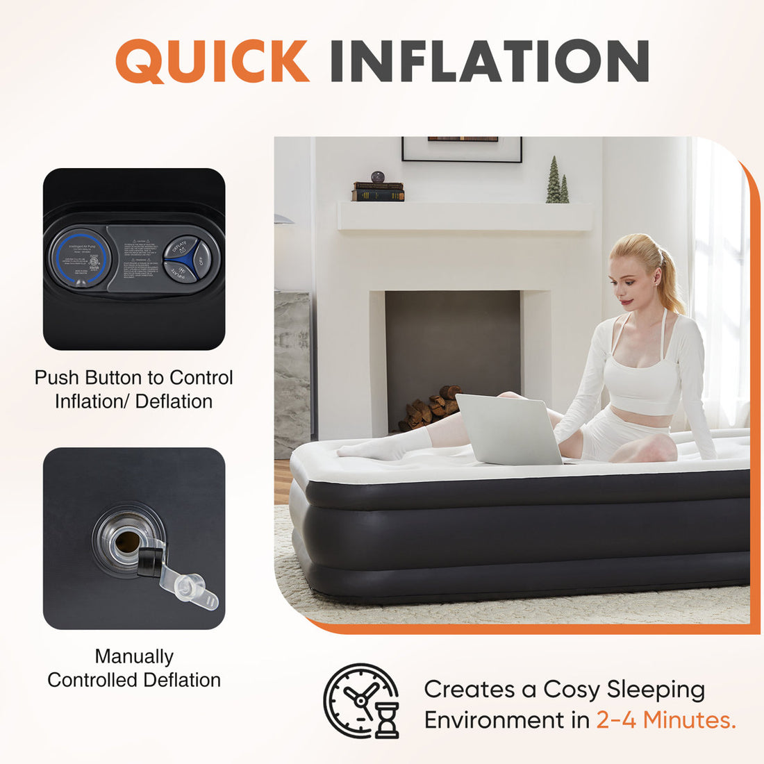 16" H Air Mattress Bed with Built- in Pump Blow Up Mattresses for Camping, Indoor Colchon, Guests