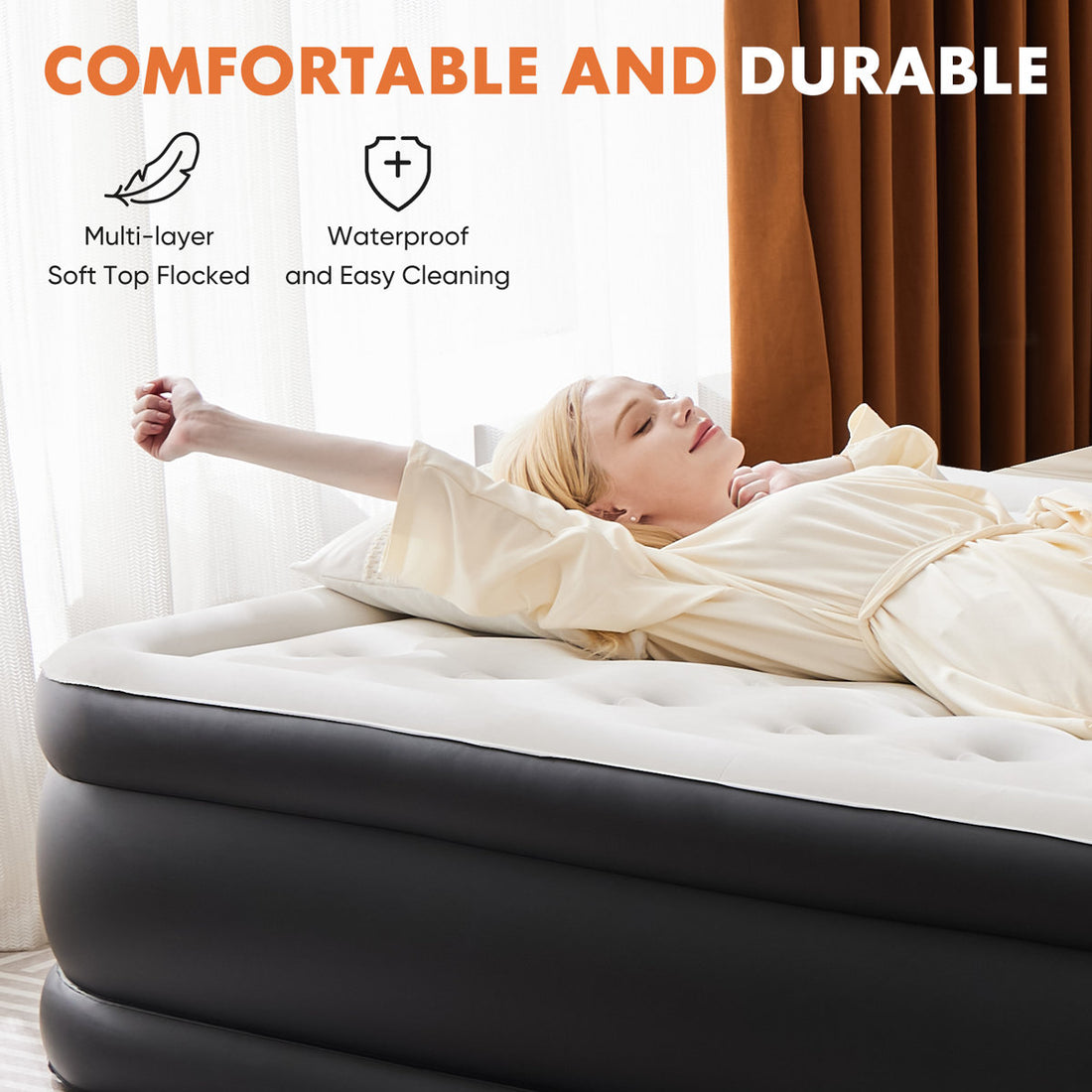 16" H Air Mattress Bed with Built- in Pump Blow Up Mattresses for Camping, Indoor Colchon, Guests