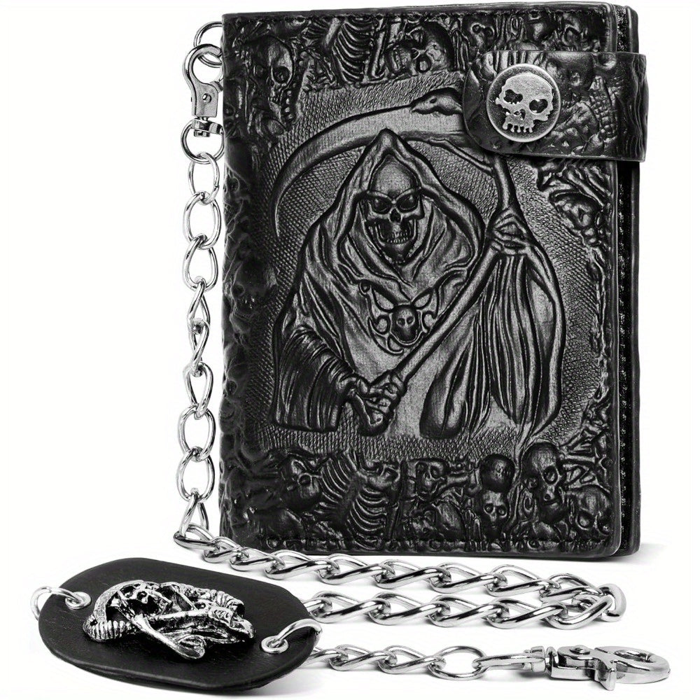 skull gothic chain wallet faux leather punk bifold halloween