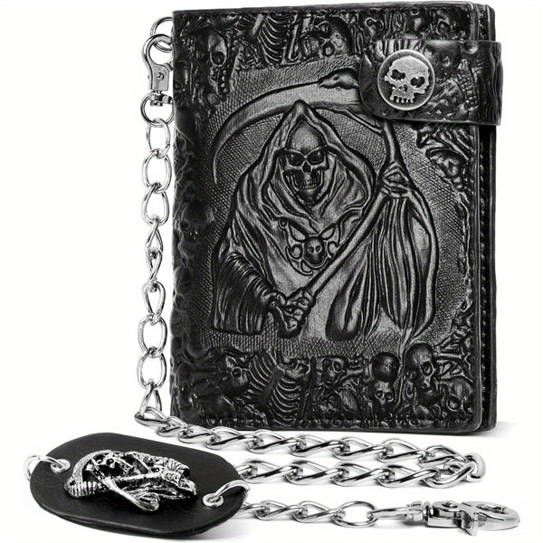 skull gothic chain wallet faux leather punk bifold halloween