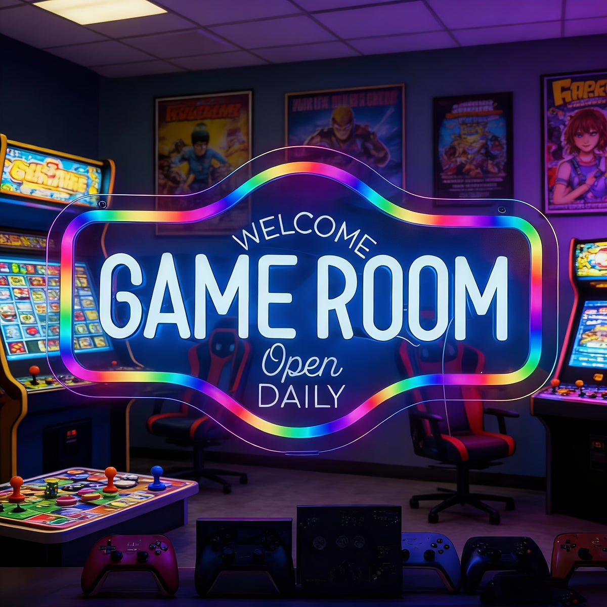 ow led neon sign game room wall decor designed gaming