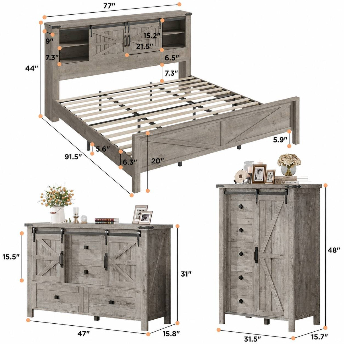farmhouse bedroom set bed sliding barn doors bookcase
