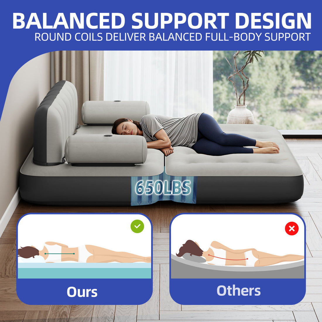 2-in-1 Queen Size Air Mattress Sofa Bed with Headboard and Electric Pump