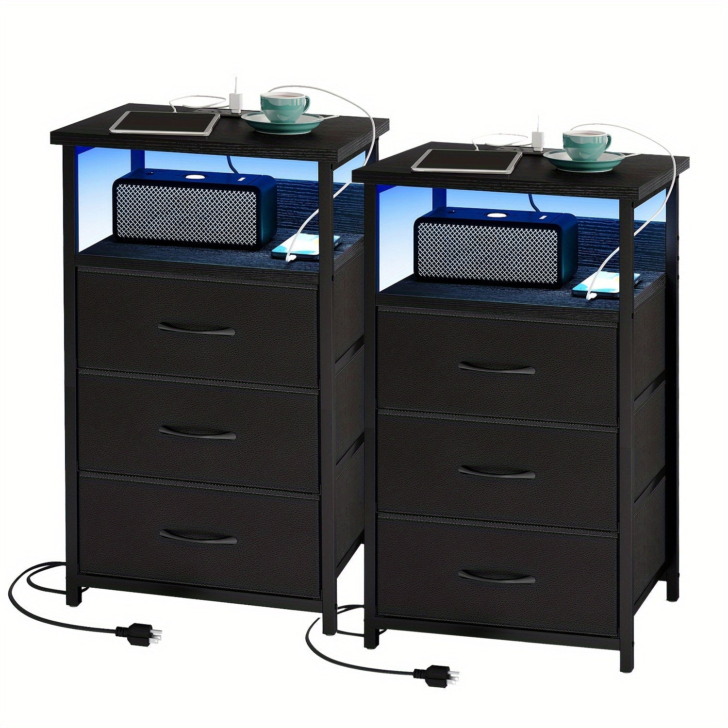 1 2pcs night stand display stand 1 2 3 4 drawers led