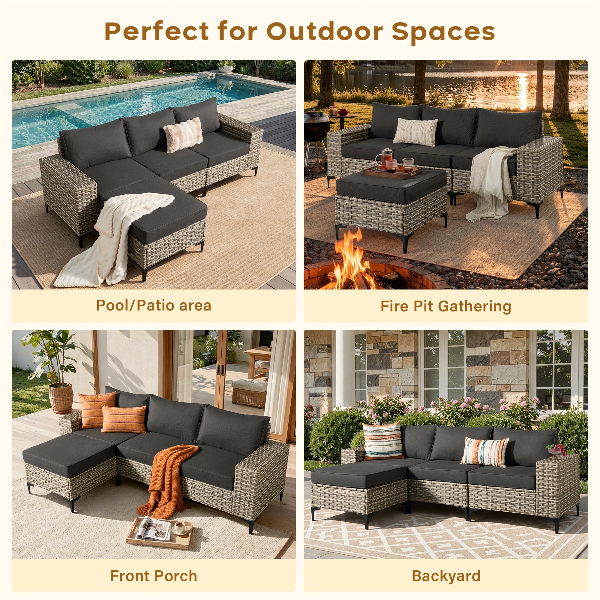 5 8pcs handcrafted outdoor patio rattan sofa set grey metal