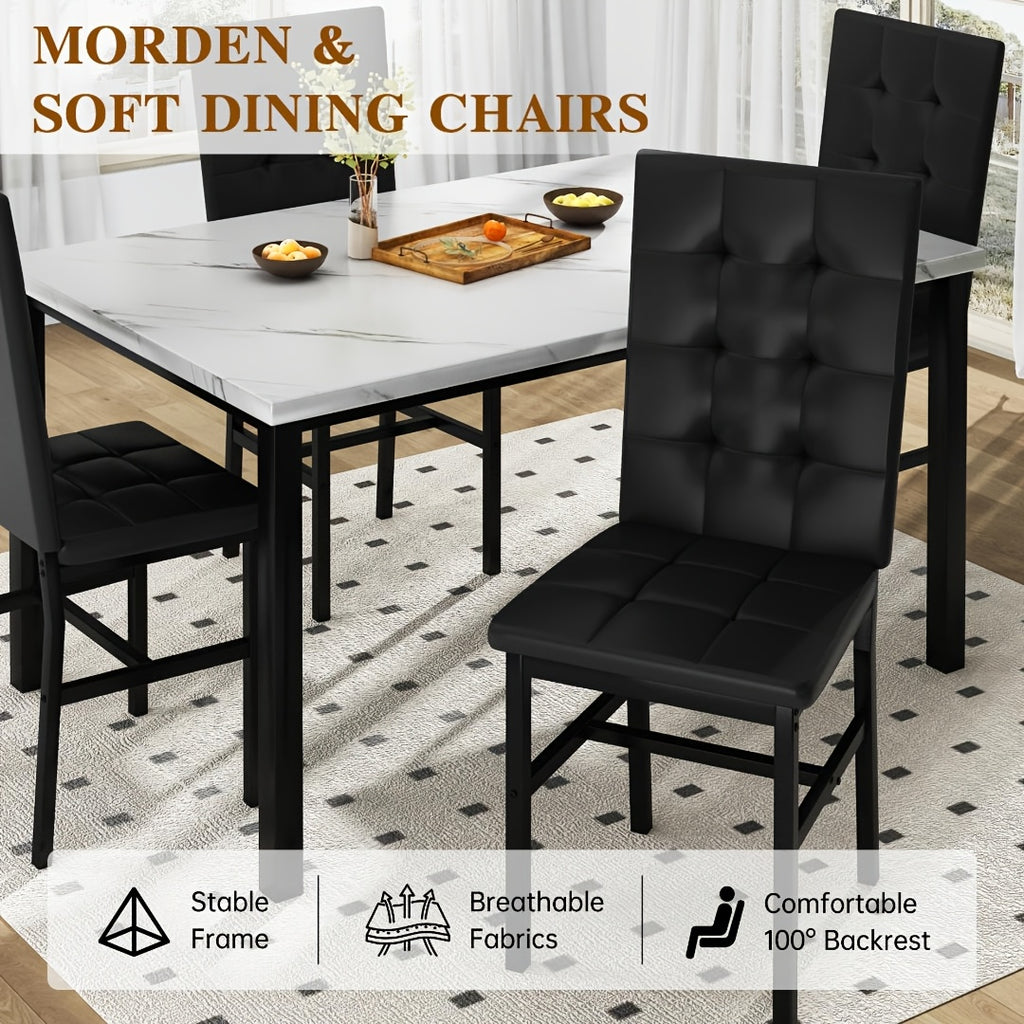 modern 5pcs   marble dining table set upholstered pu
