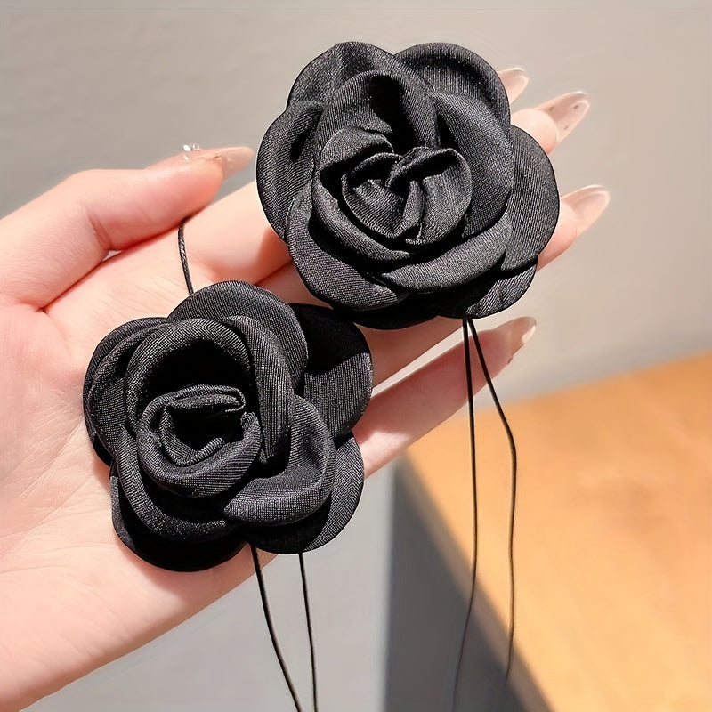 2pcs black white flower necklaces rose choker neckbands