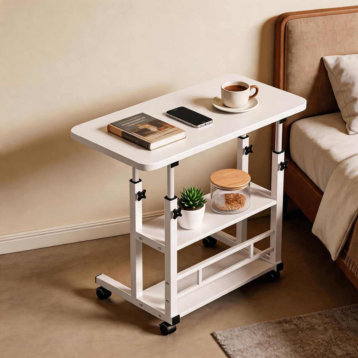 movable height adjustable bedside computer desk adjustable
