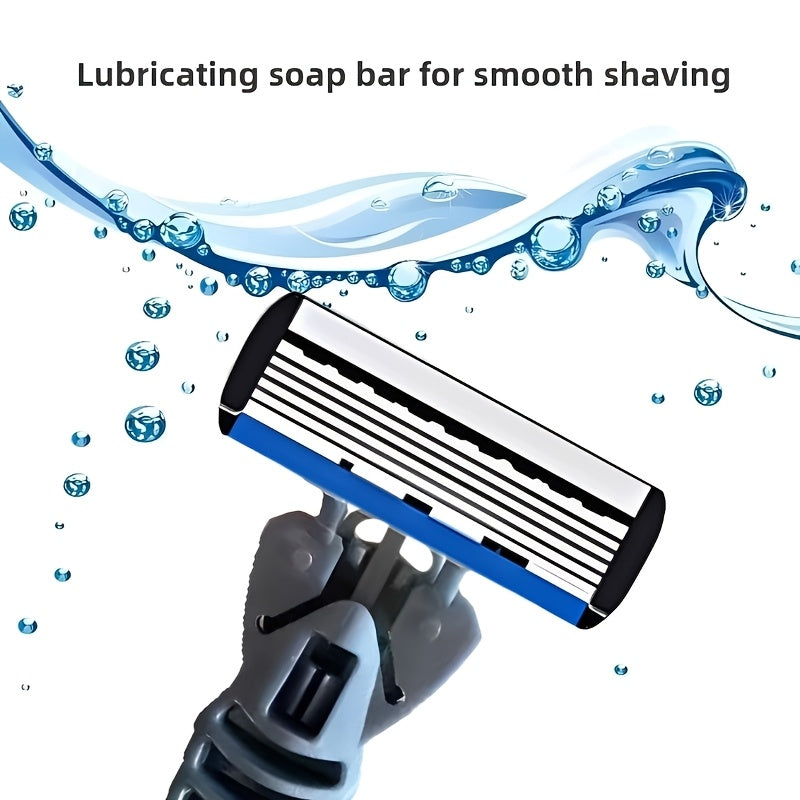 manual shaving kit set black gray non slip handle 6 layer