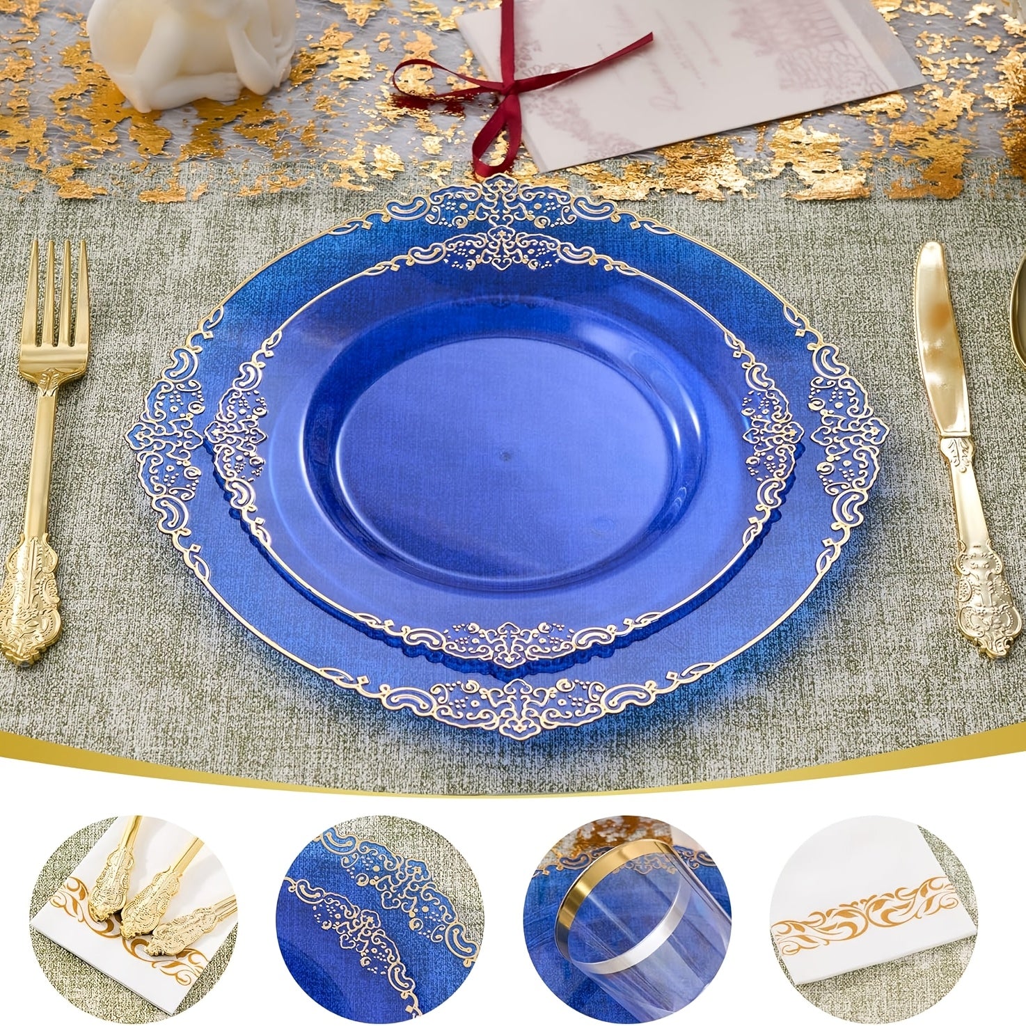 145pcs transparent blue disposable plastic tableware set
