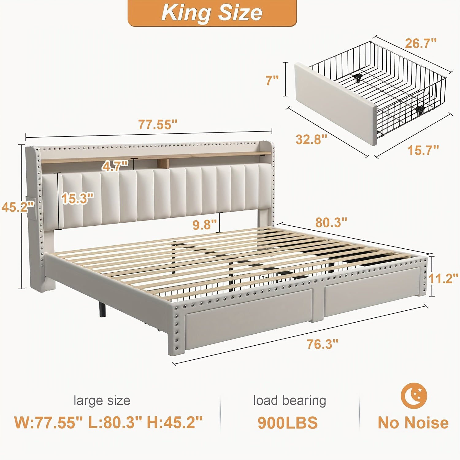 king size upholstered bed frame storage 2 tier headboard 2
