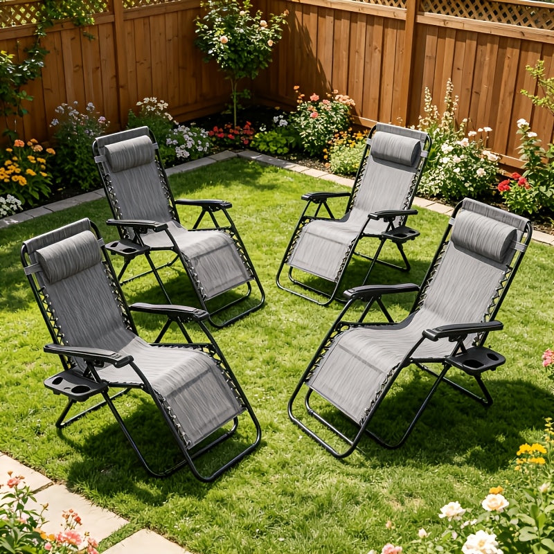 4pcs zero gravity lounge chairs foldable reclining outdoor