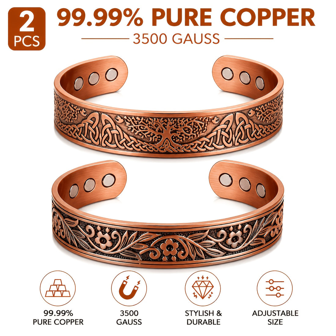 2pcs vintage red copper open end