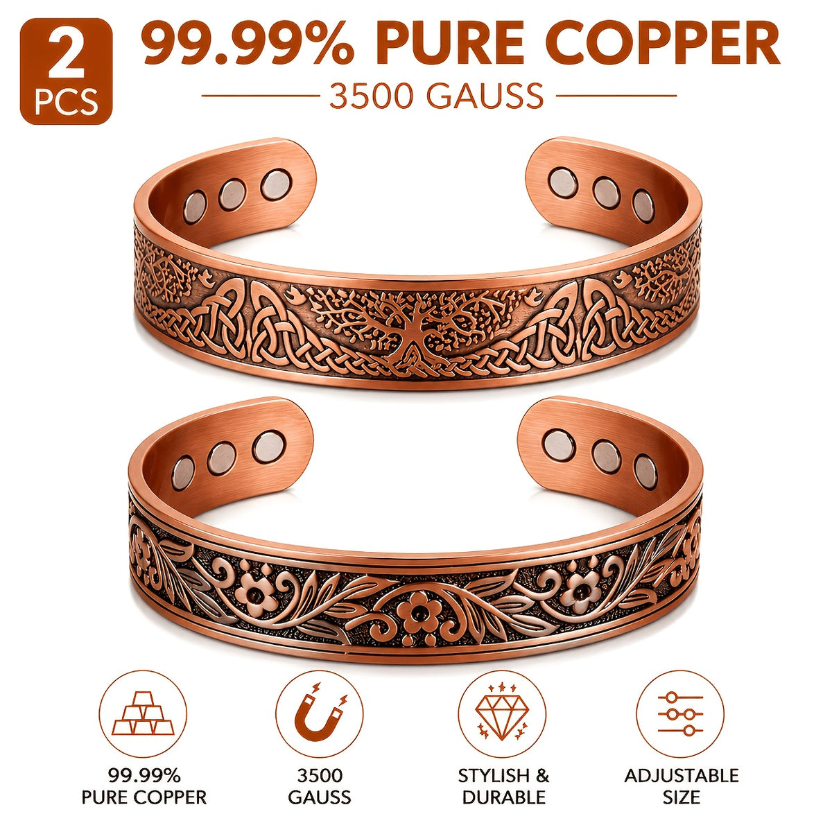 2pcs vintage red copper open end