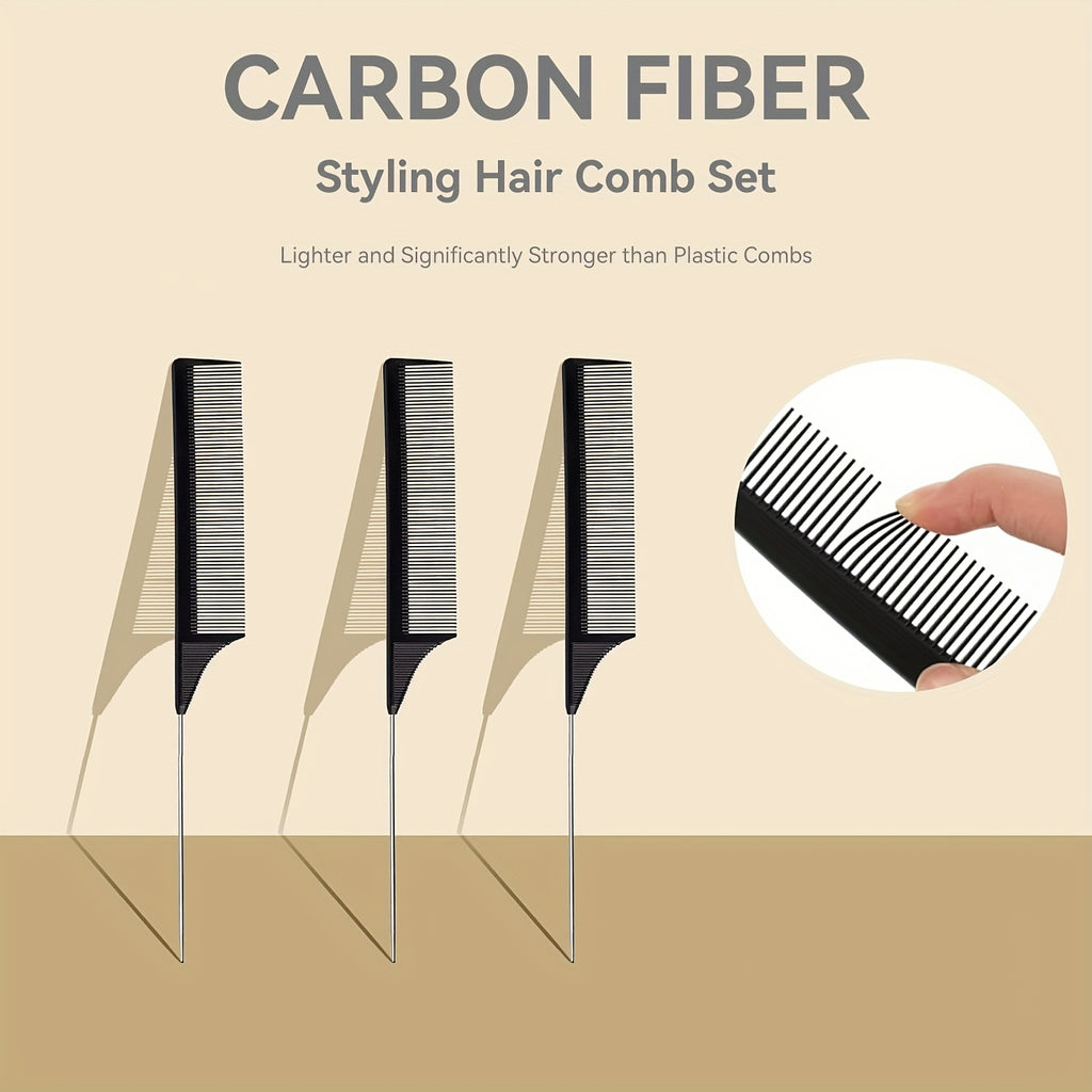 3 pack hair rat tail comb set parting teasing fine tooth