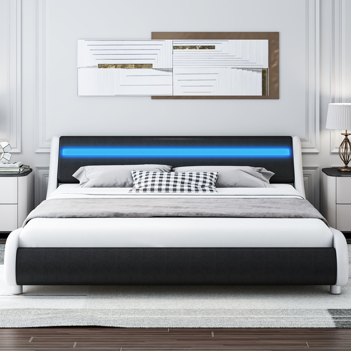 modern upholstered led bed frame adjustable headboard