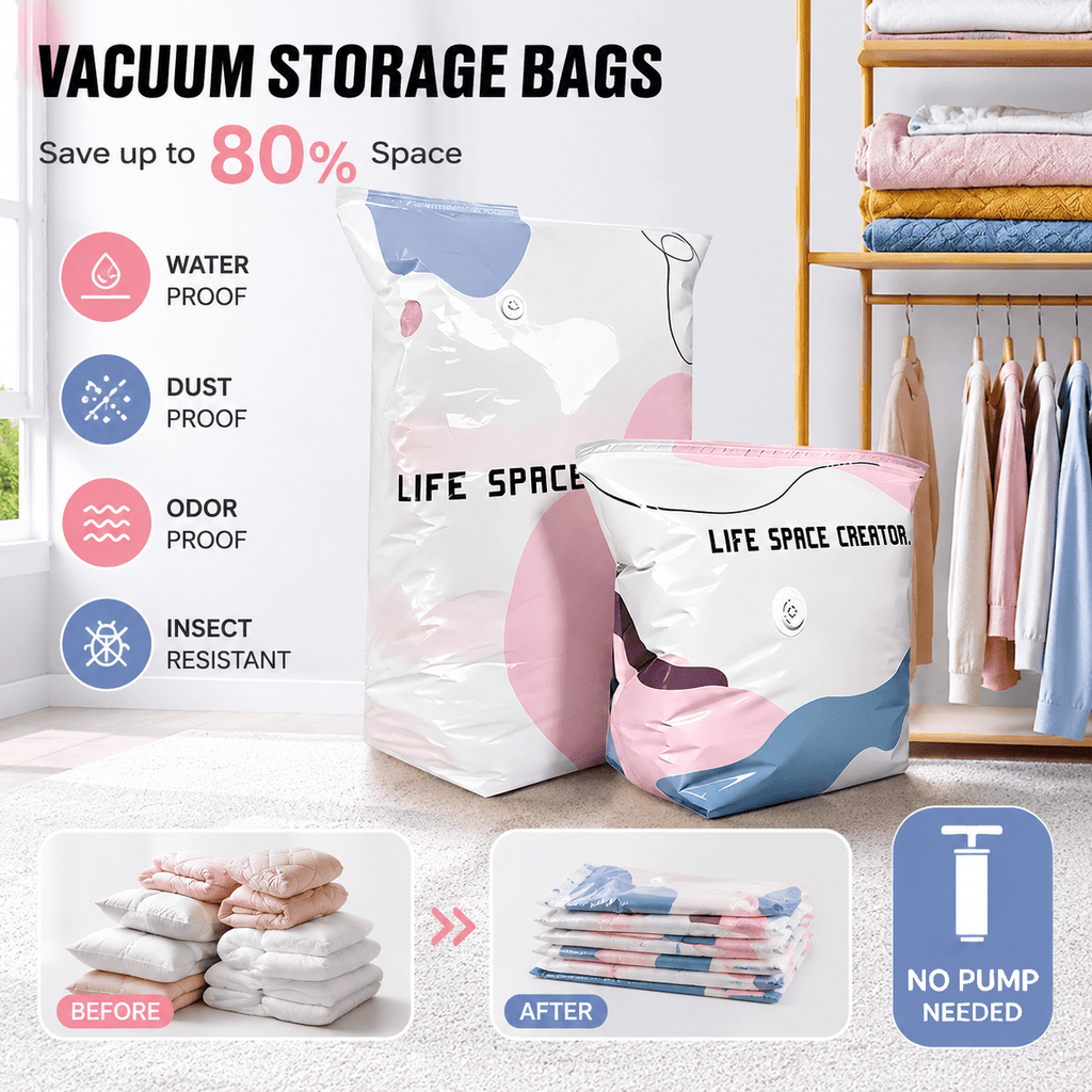 8pcs heavy duty vacuum storage bag no pump required