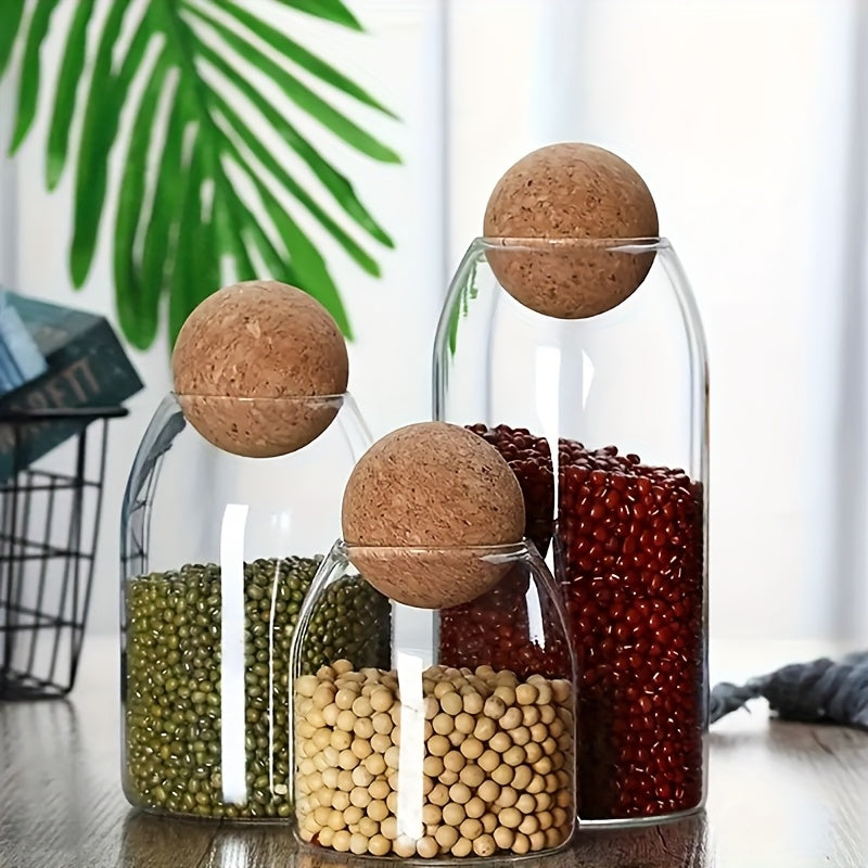 3pcs glass storage container spherical cork stopper 17 oz