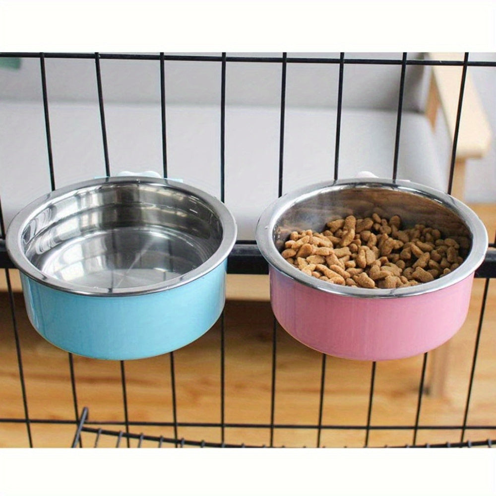 2pcs stainless steel hanging pet feeding bowl pet cage