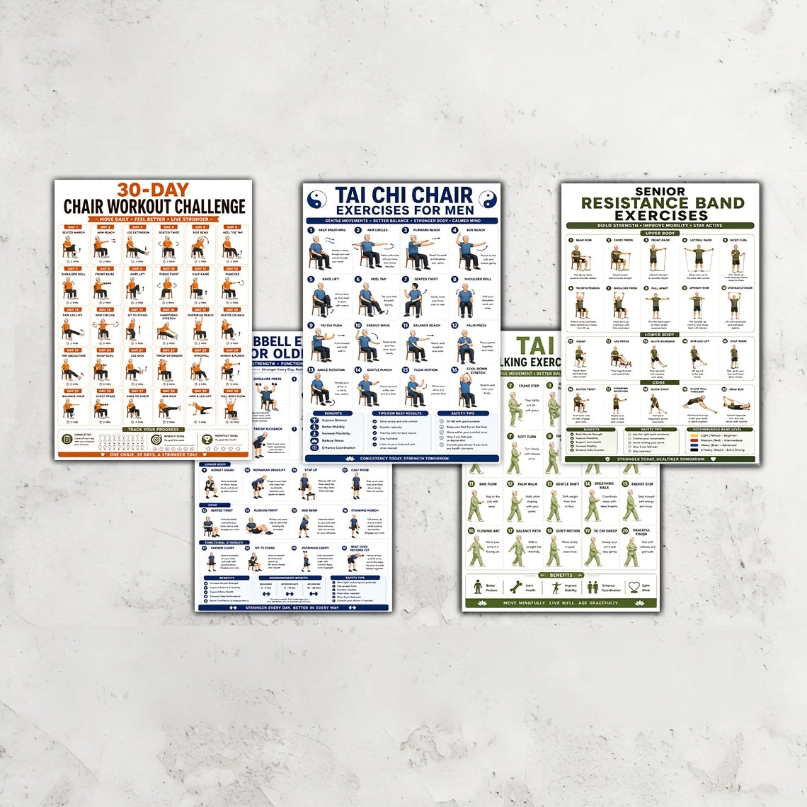 5   workout posters 8x10  exercises tai