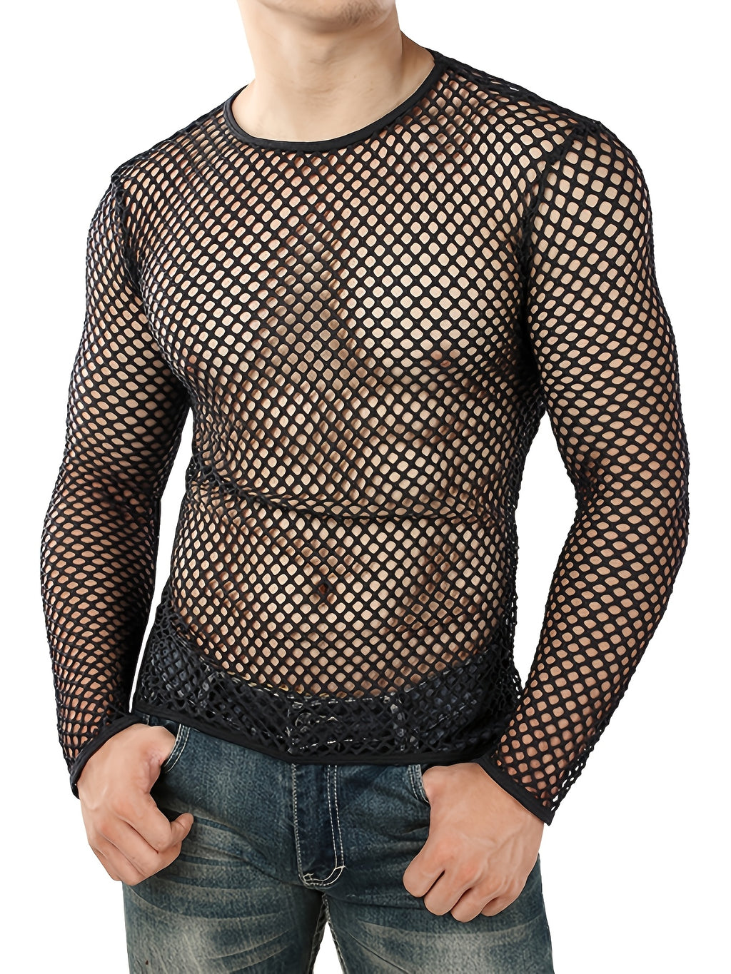 mens long sleeve sheer t shirt fitness breathable