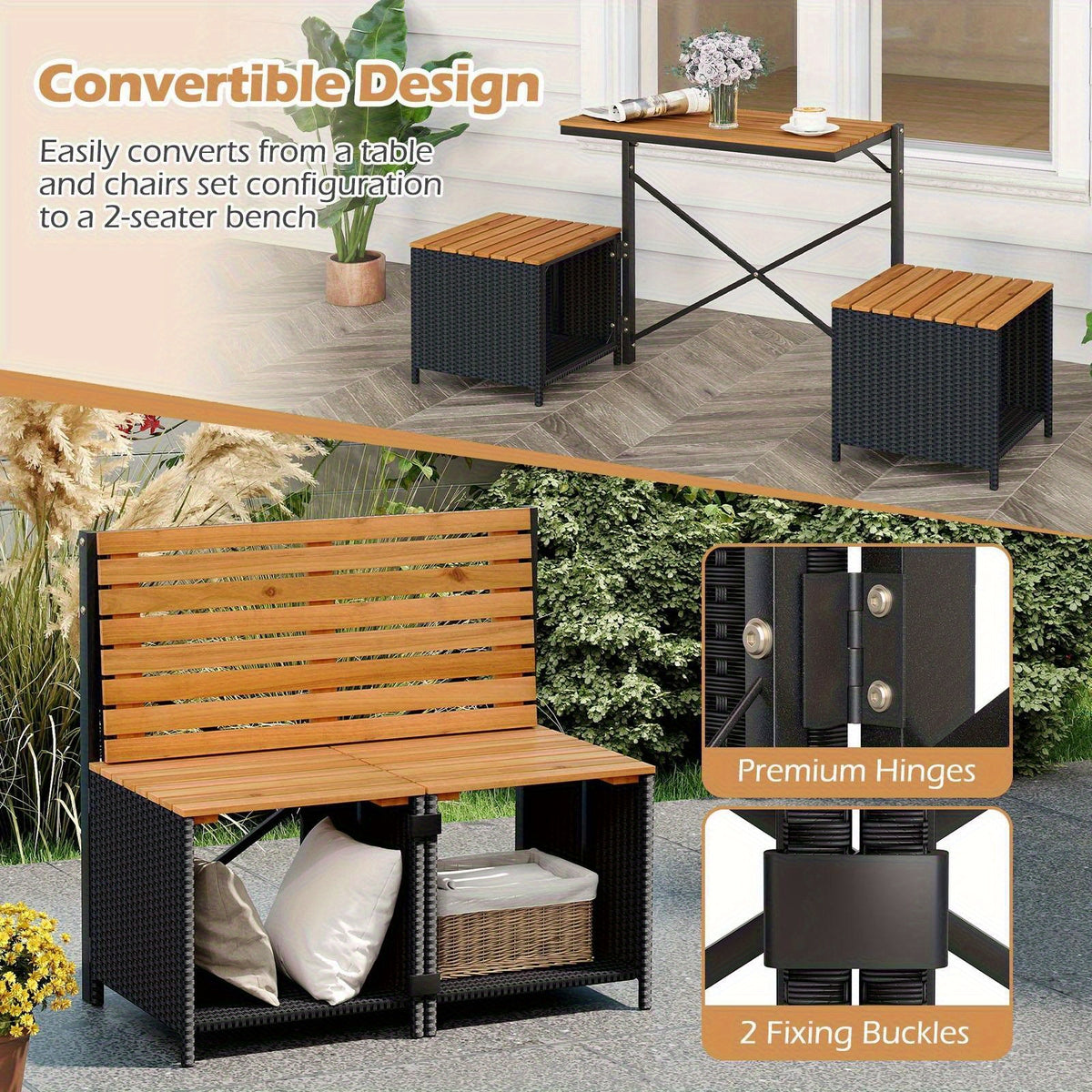 2 in 1 outdoor convertible bench transforming