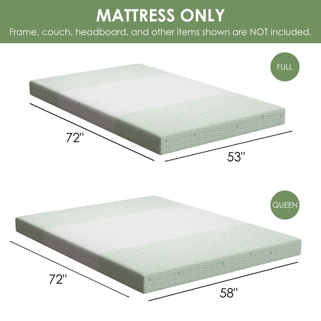 4" Gel Memory Foam Mattress for Sofa Bed, Mattress Replacement For Sleeper Sofa, Couch Bed, Guest Rooms, Rvs & Boats - MATTRESS ONLY