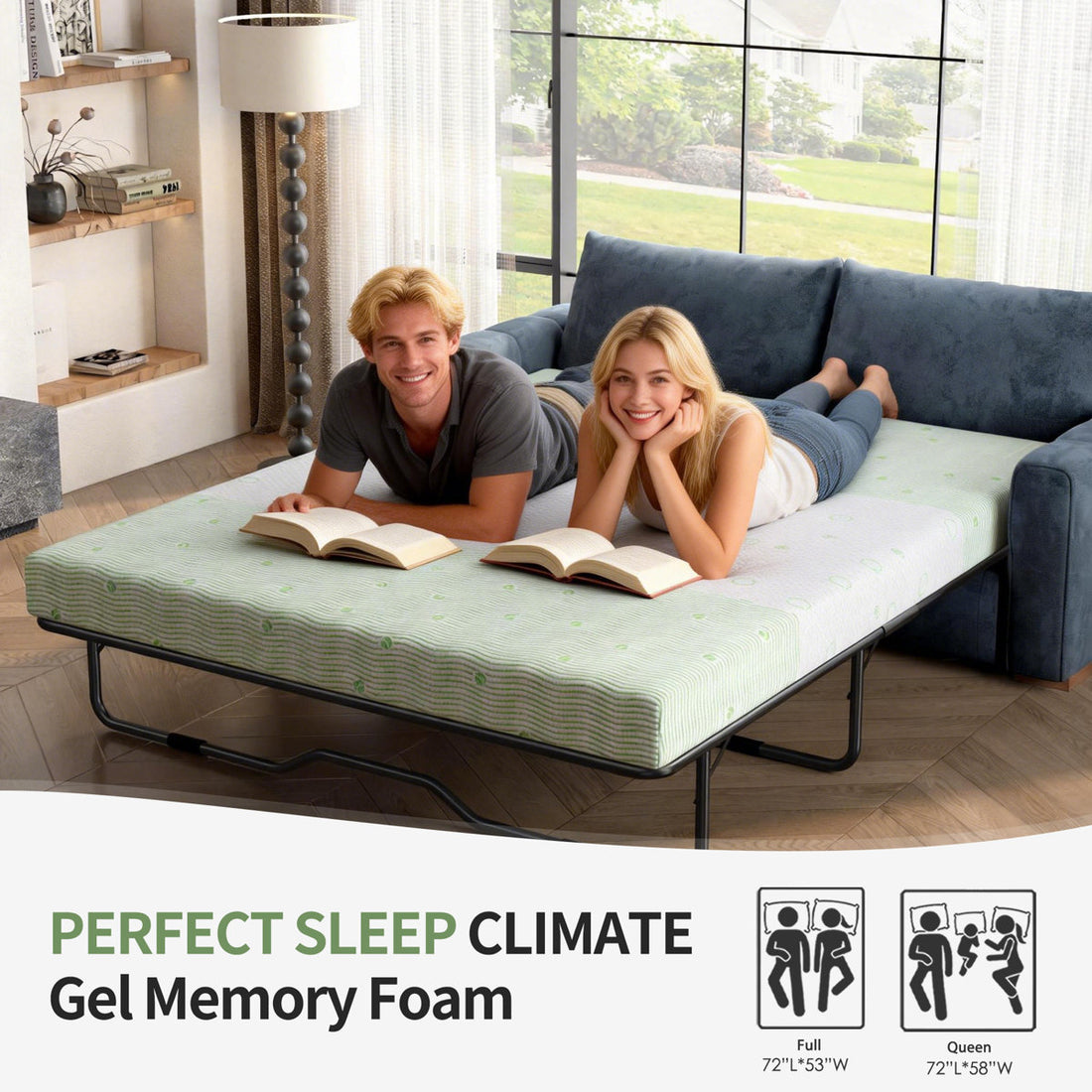 4" Gel Memory Foam Mattress for Sofa Bed, Mattress Replacement For Sleeper Sofa, Couch Bed, Guest Rooms, Rvs & Boats - MATTRESS ONLY