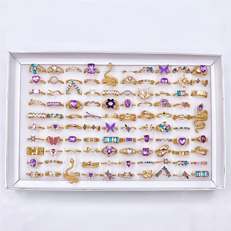 20pcs pack rose golden   womens mens ring set purple