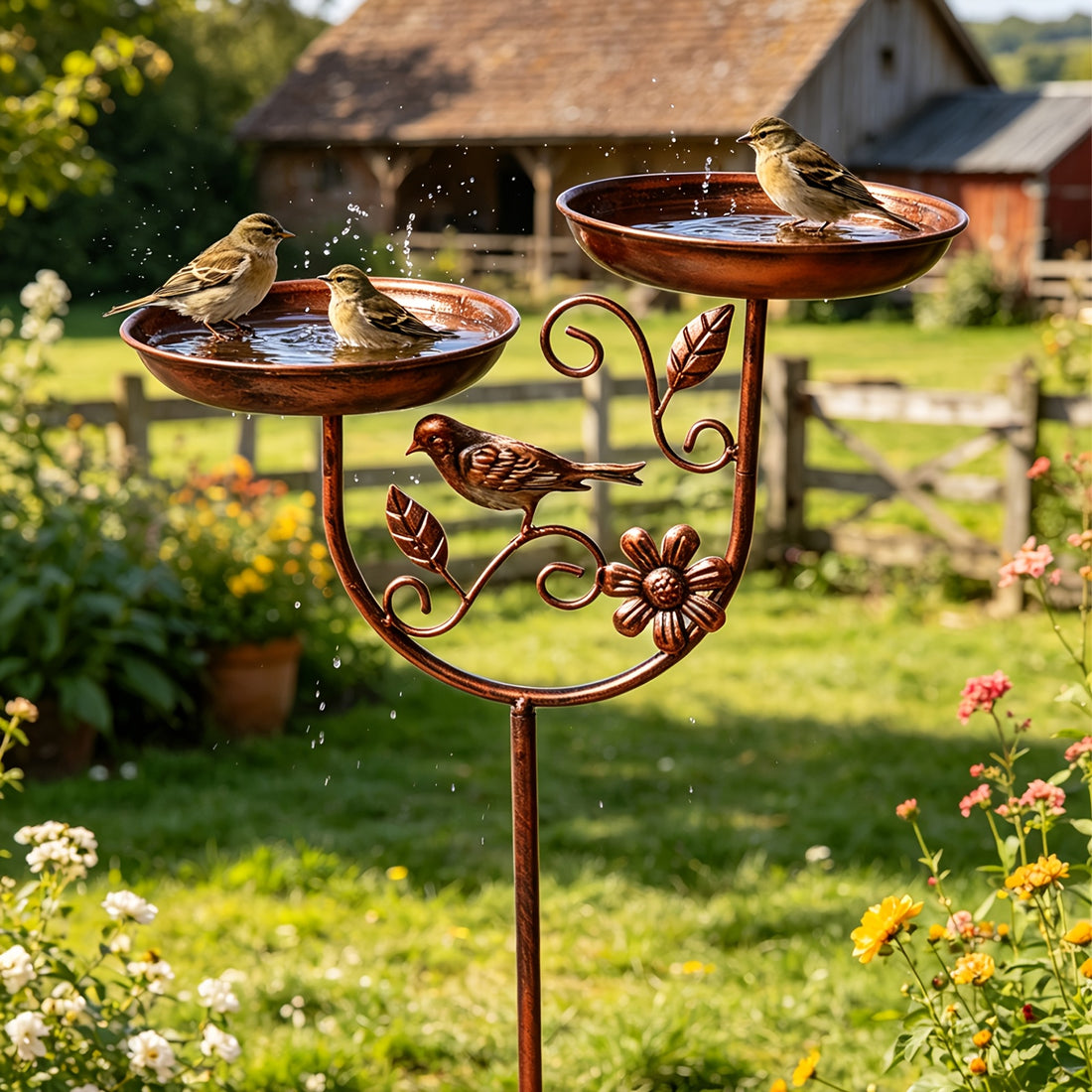 1pc garden metal bird bath detachable double bowl design